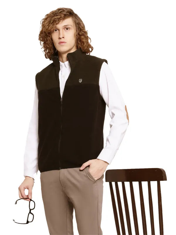 Octave Men Olive Green Mock Collar Sweatshirt