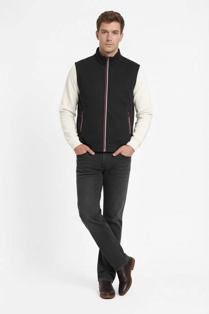 Men Black Solid Mandarin Neck Sweatshirt
