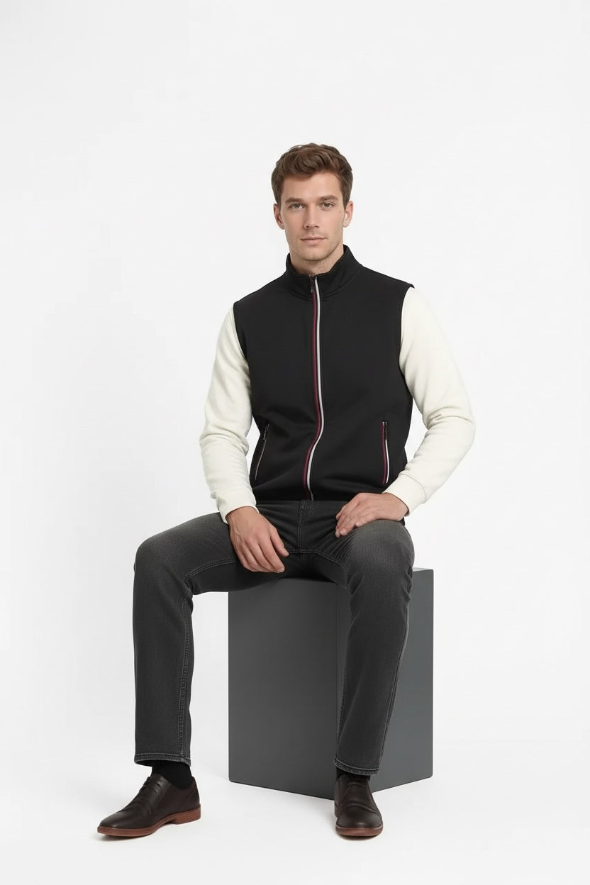 Men Black Solid Mandarin Neck Sweatshirt