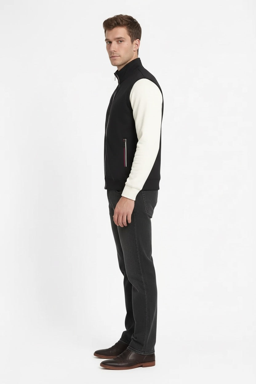 Men Black Solid Mandarin Neck Sweatshirt