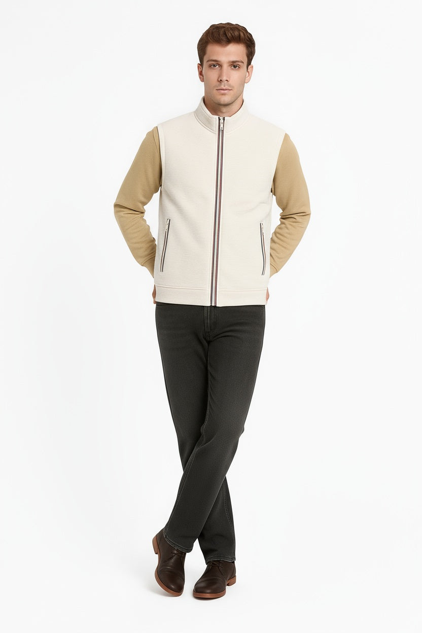 Octave Men Off White Solid Mandrain Neck Sweatshirt