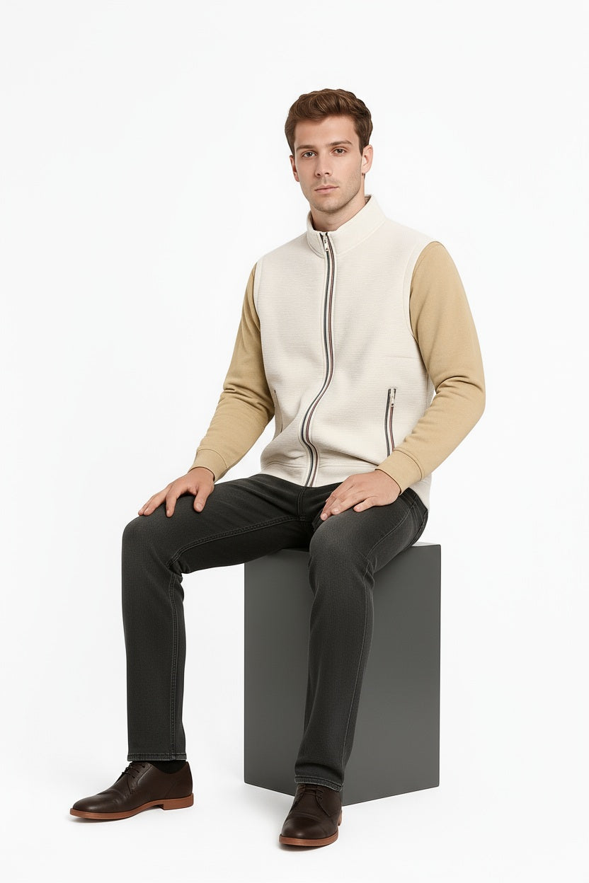 Octave Men Off White Solid Mandrain Neck Sweatshirt