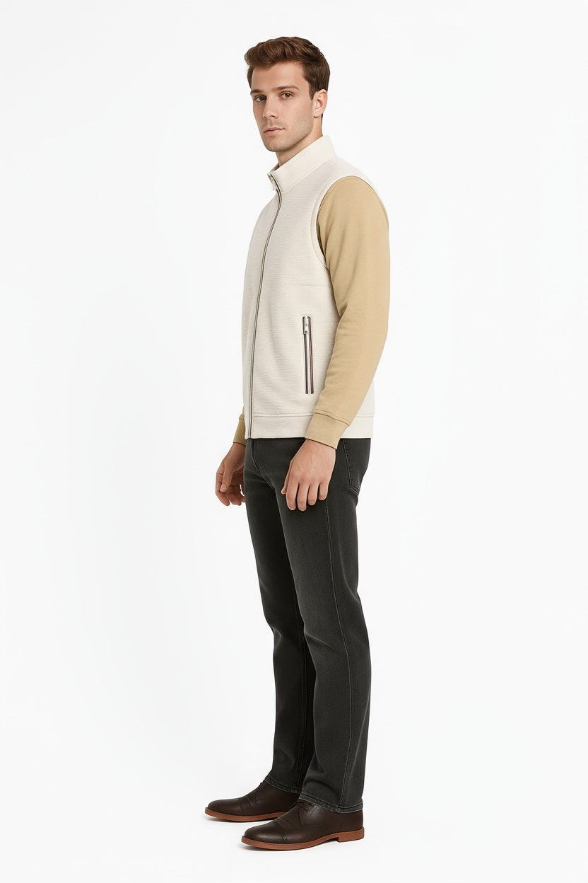 Octave Men Off White Solid Mandrain Neck Sweatshirt