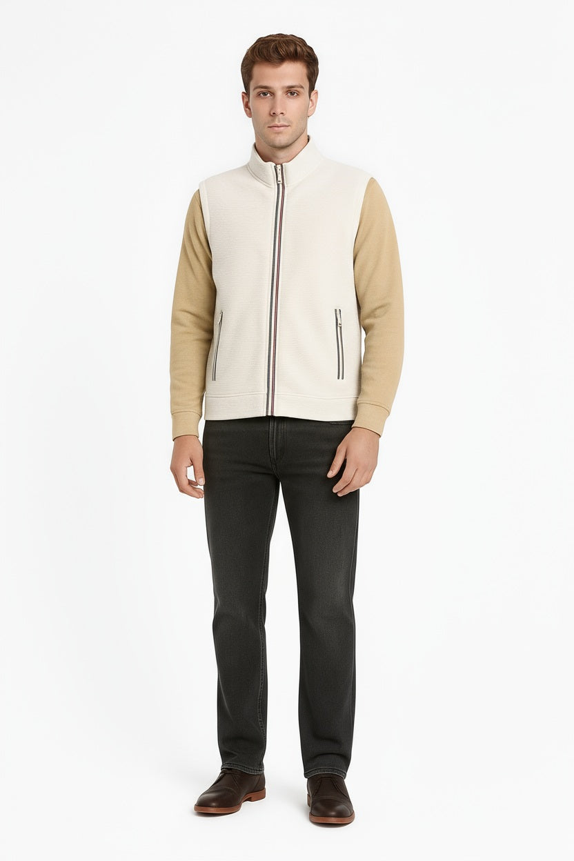 Octave Men Off White Solid Mandrain Neck Sweatshirt