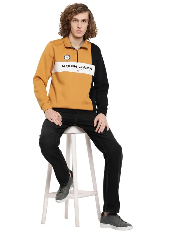 Octave Men Yellow Printed Fleece Sweatshirt