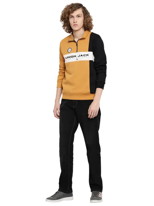 Octave Men Yellow Printed Fleece Sweatshirt