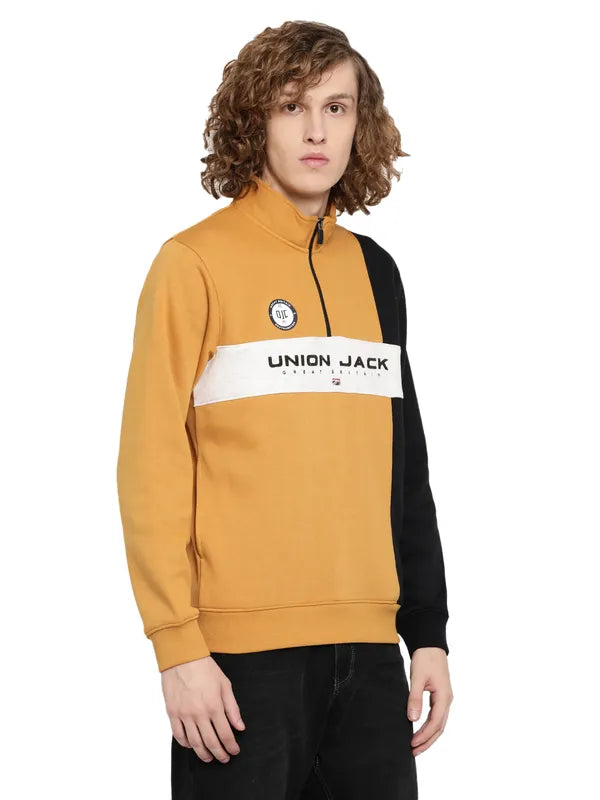 Octave Men Yellow Printed Fleece Sweatshirt