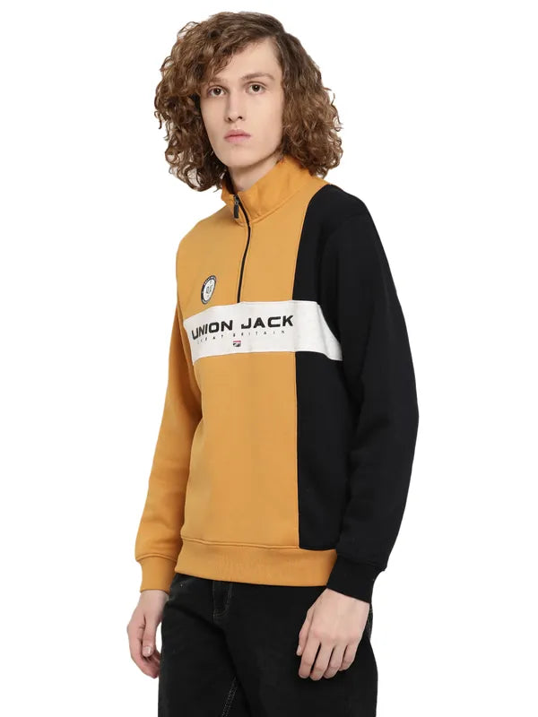 Octave Men Yellow Printed Fleece Sweatshirt