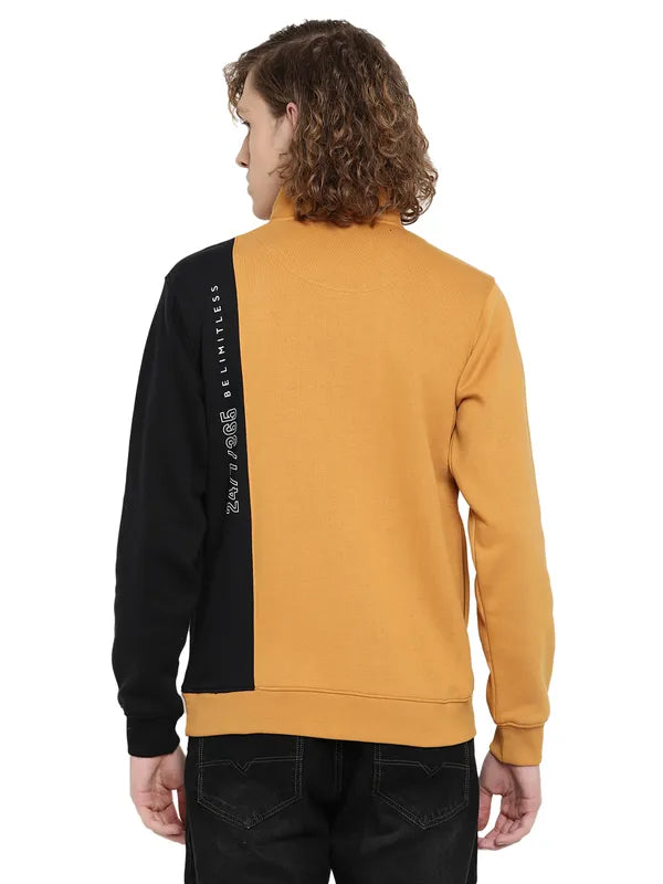 Octave Men Yellow Printed Fleece Sweatshirt