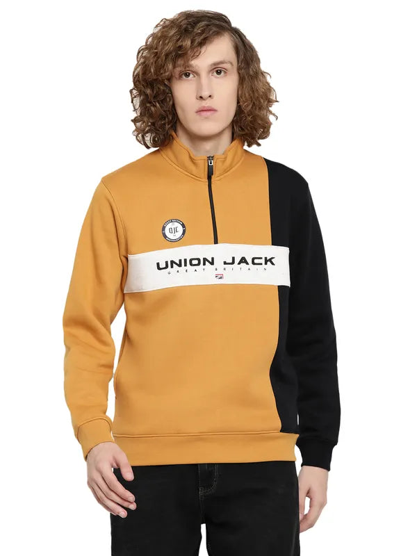 Octave Men Yellow Printed Fleece Sweatshirt