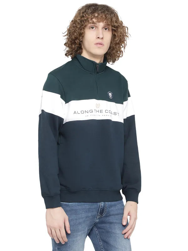 Octave Men Plus Size Green Colourblocked Fleece Sweatshirt