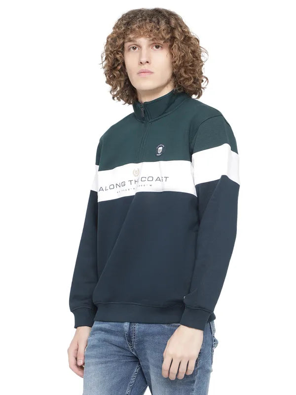 Octave Men Plus Size Green Colourblocked Fleece Sweatshirt