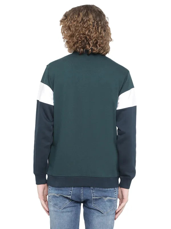 Octave Men Plus Size Green Colourblocked Fleece Sweatshirt