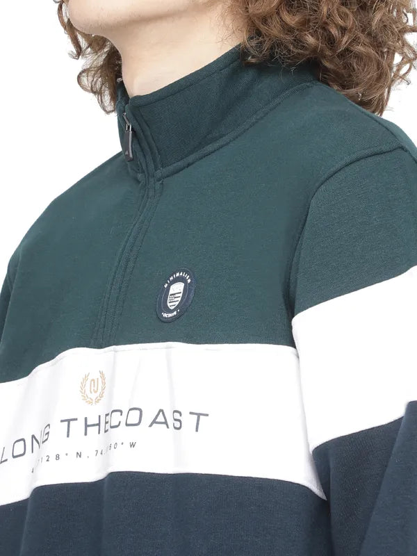 Octave Men Plus Size Green Colourblocked Fleece Sweatshirt