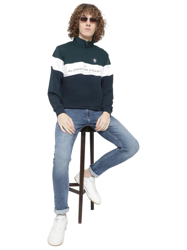 Octave Men Plus Size Green Colourblocked Fleece Sweatshirt