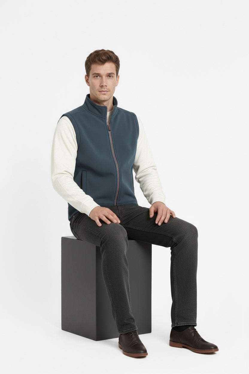 Octave Men Navy Melange Solid Mandrain Neck Sweatshirt