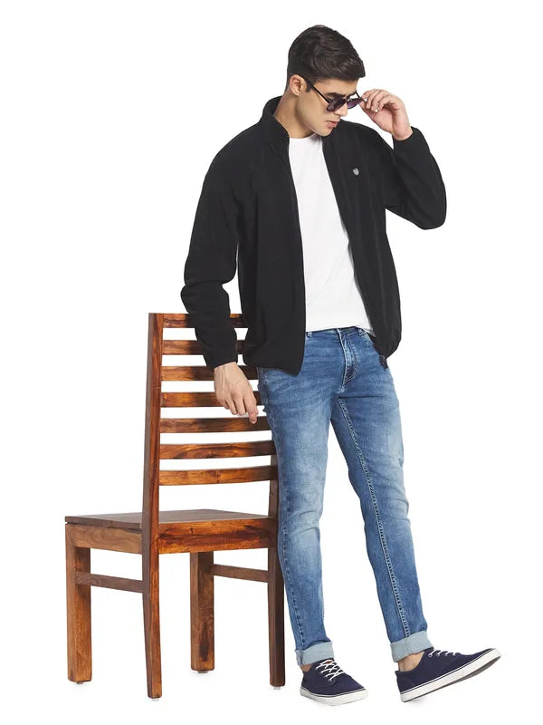 Octave Men Black Front-Open Sweatshirt