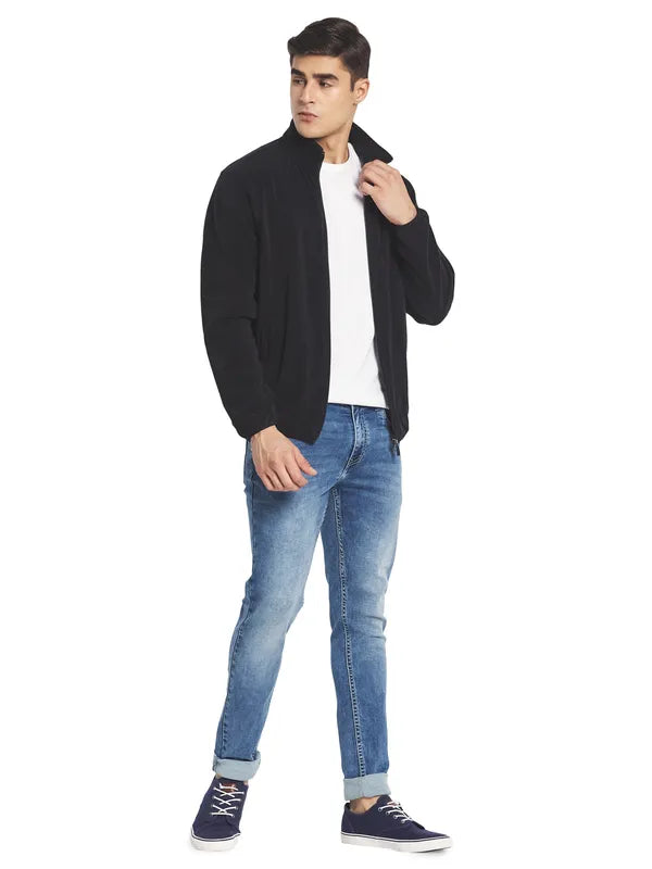 Octave Men Black Front-Open Sweatshirt