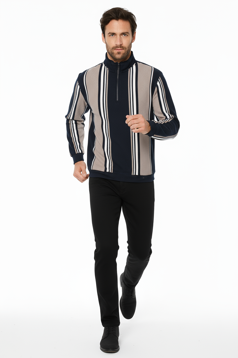 Octave Men Navy Colourblocked High Neck Sweatshirt