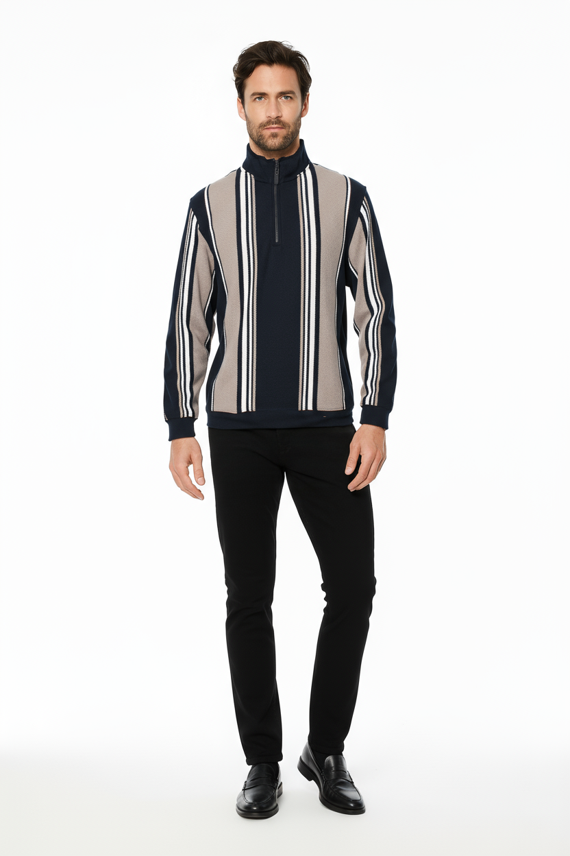 Octave Men Navy Colourblocked High Neck Sweatshirt
