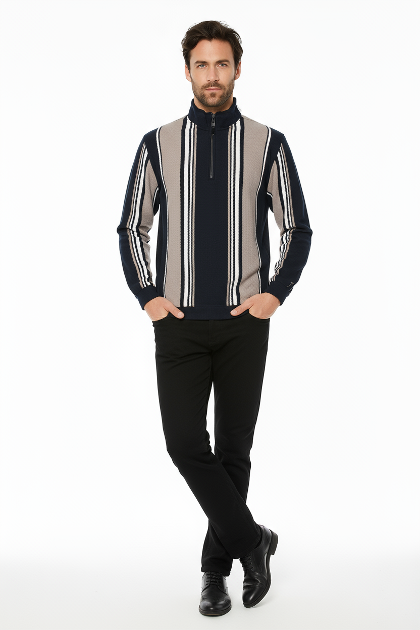 Octave Men Navy Colourblocked High Neck Sweatshirt