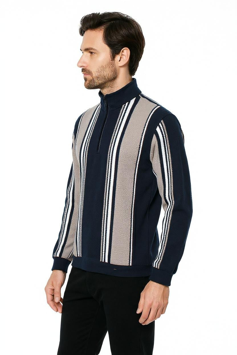 Octave Men Navy Colourblocked High Neck Sweatshirt
