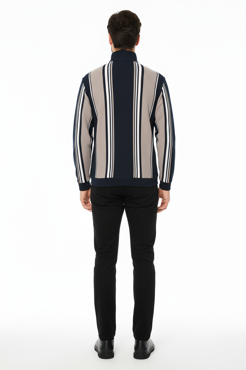 Octave Men Navy Colourblocked High Neck Sweatshirt