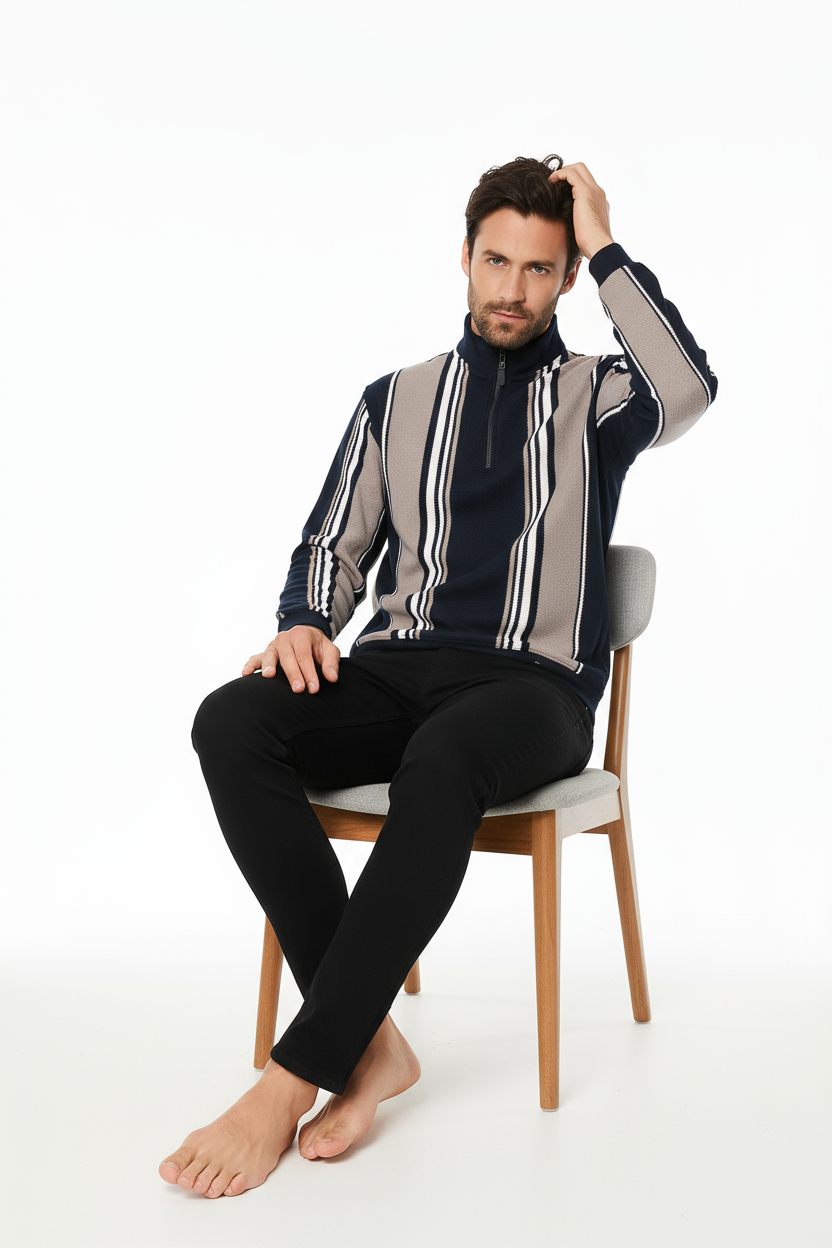 Octave Men Navy Colourblocked High Neck Sweatshirt