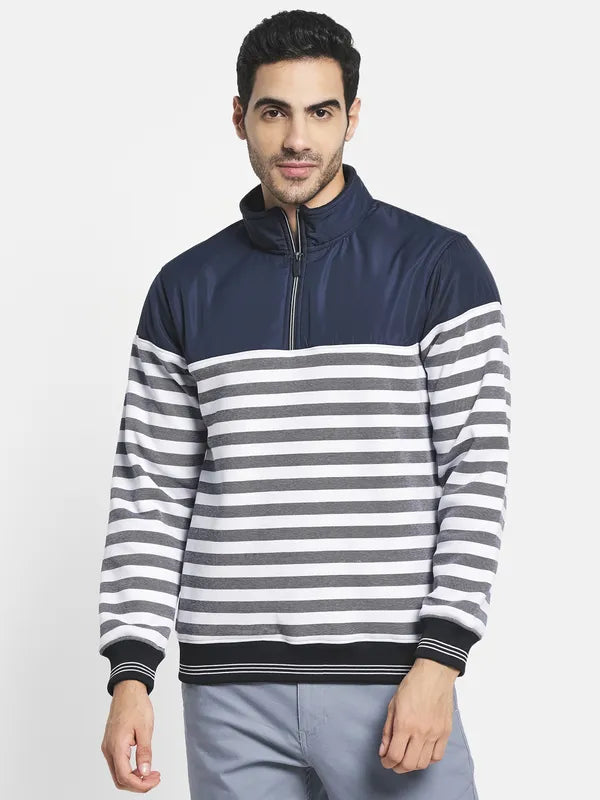 Men Navy Blue Striped Sweatshirt