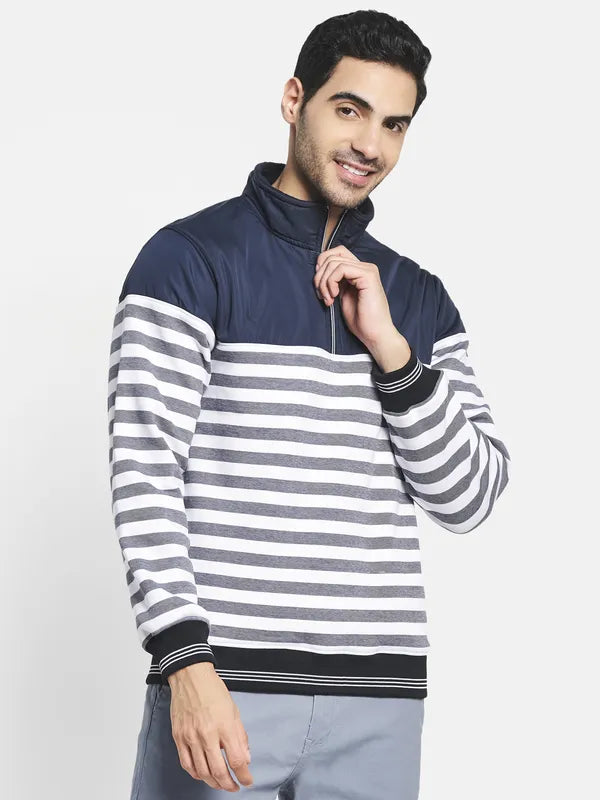 Men Navy Blue Striped Sweatshirt