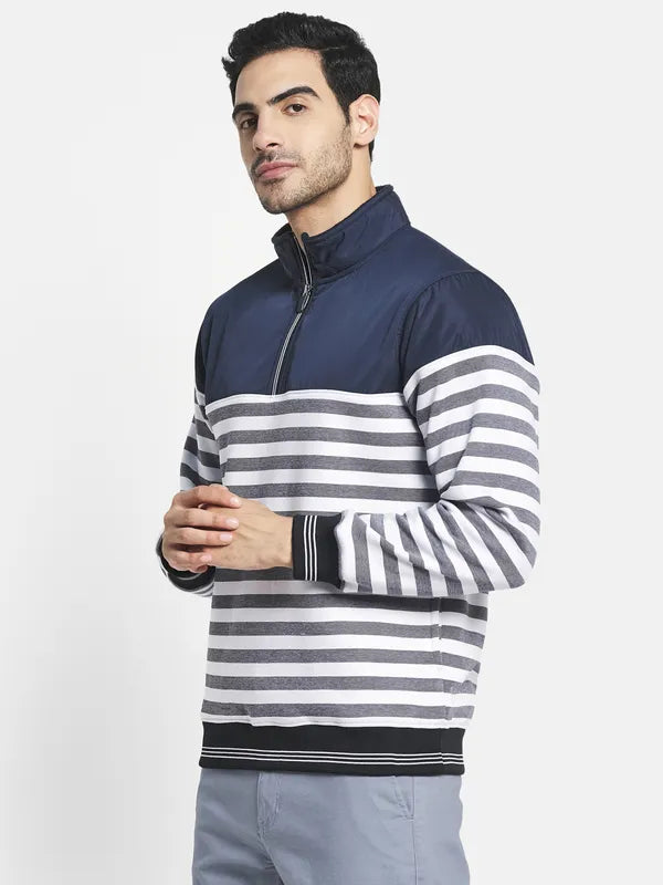 Men Navy Blue Striped Sweatshirt