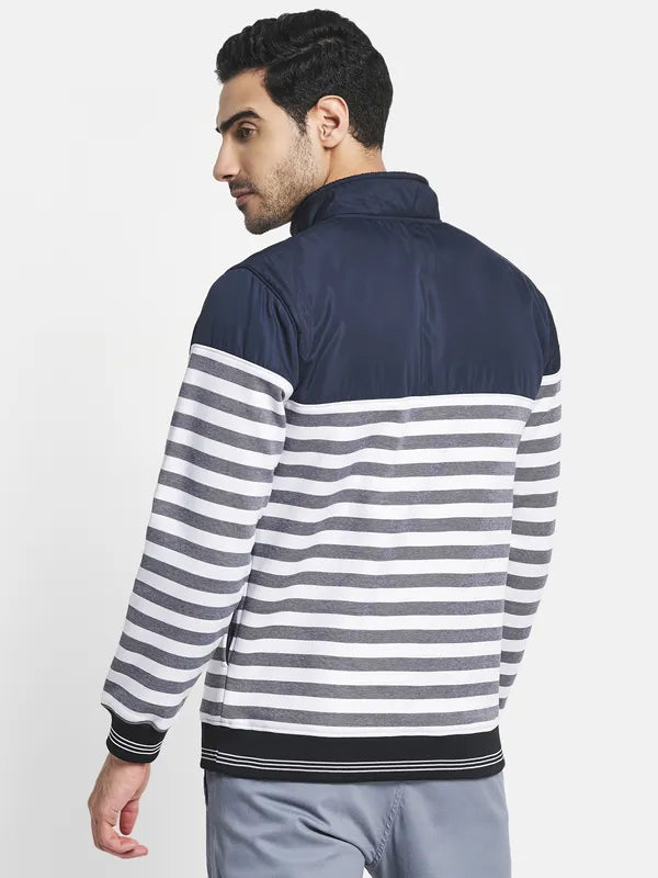 Men Navy Blue Striped Sweatshirt