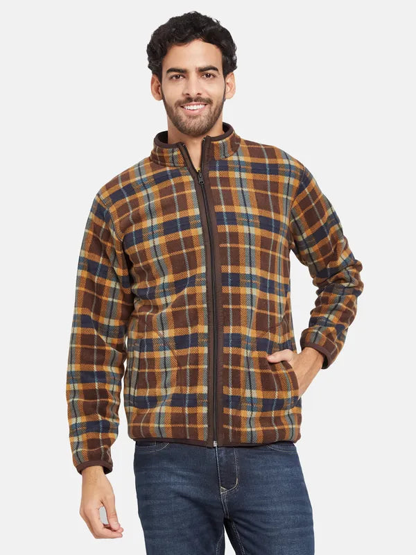 Octave Men Brown Checked Sweatshirt