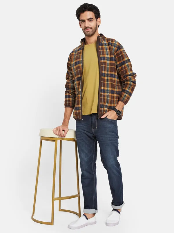 Octave Men Brown Checked Sweatshirt