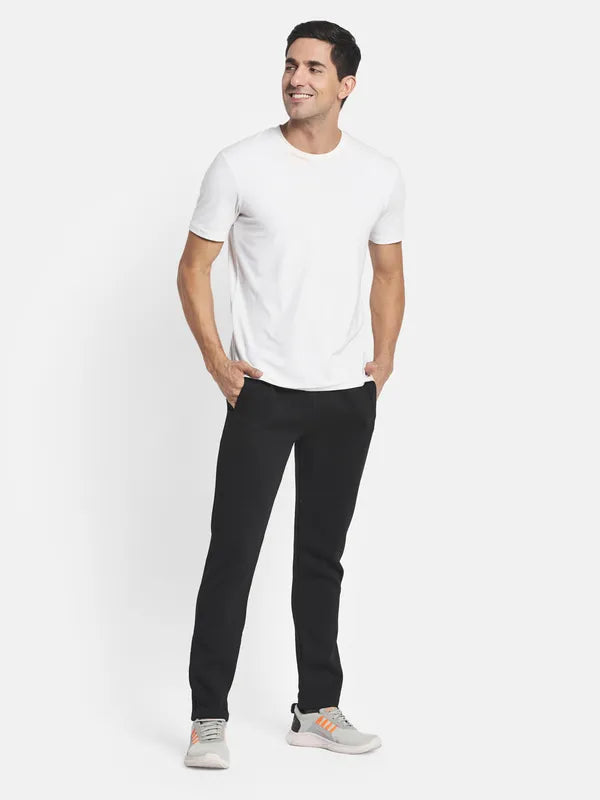 Men Black Solid Cotton Track Pants