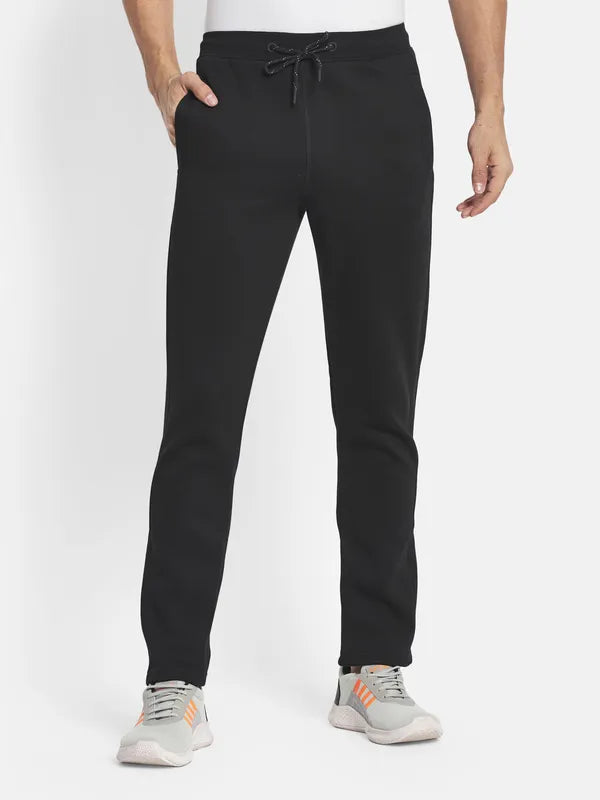 Men Black Solid Cotton Track Pants