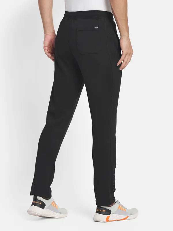 Men Black Solid Cotton Track Pants