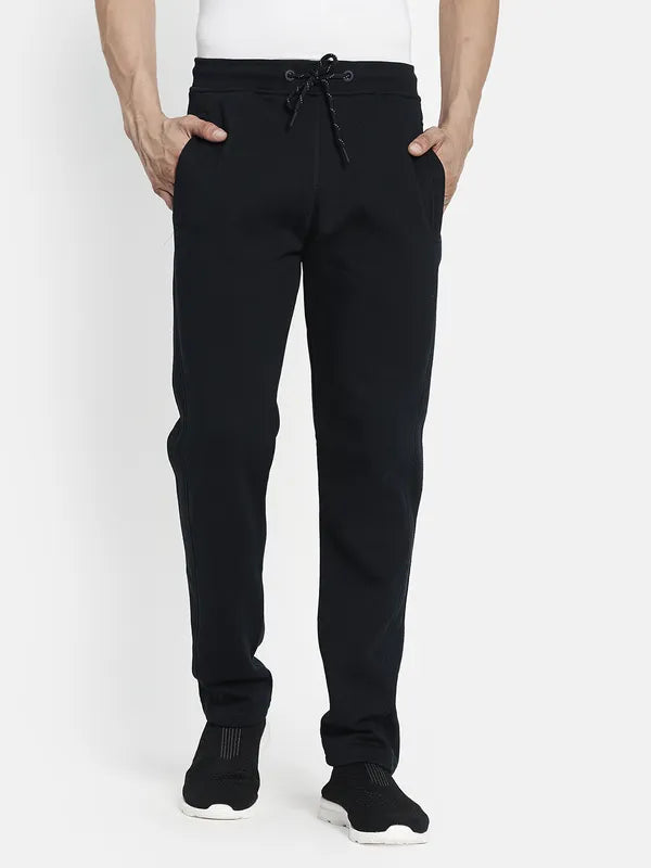 Men Navy Blue Solid Cotton Track Pant