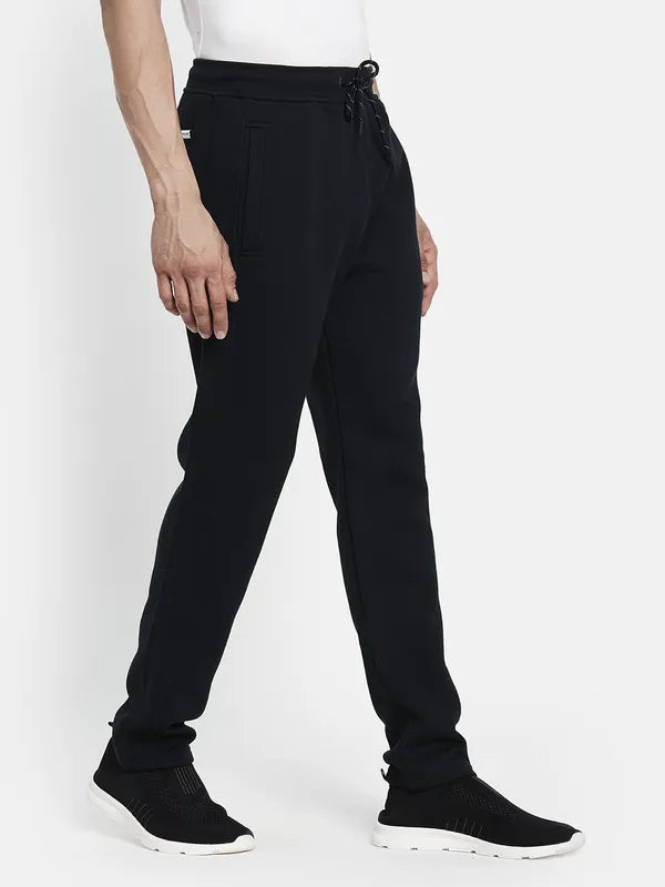 Men Navy Blue Solid Cotton Track Pant