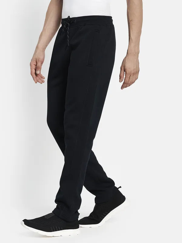 Men Navy Blue Solid Cotton Track Pant