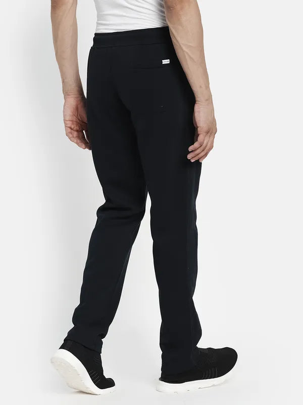 Men Navy Blue Solid Cotton Track Pant