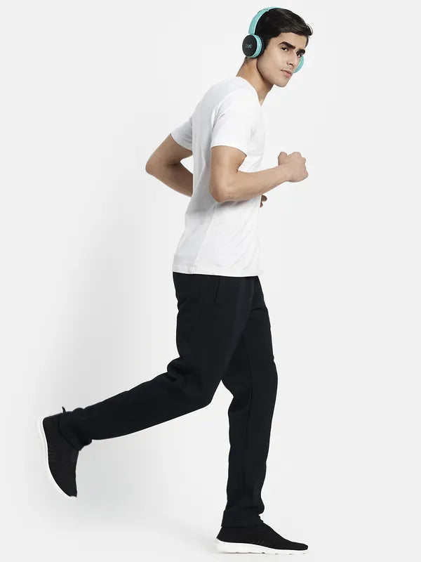 Men Navy Blue Solid Cotton Track Pant