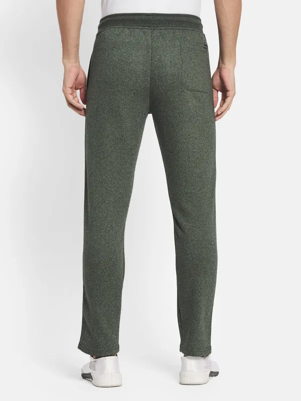 Men Olive Melange Green Solid Cotton Track Pants