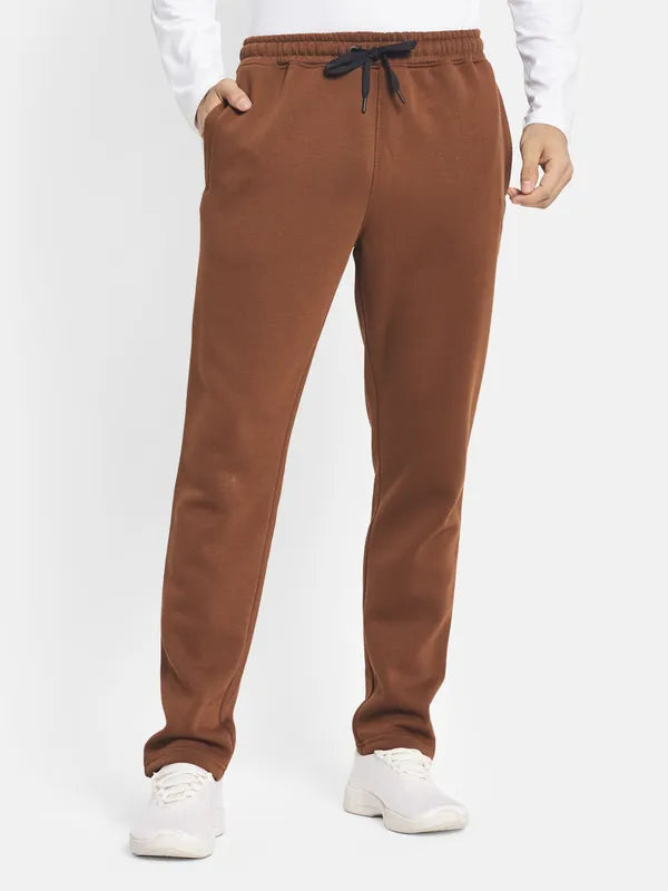 Men Tan-Brown Solid Cotton Track Pants