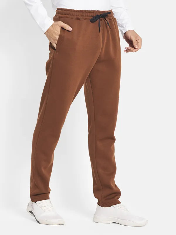 Men Tan-Brown Solid Cotton Track Pants