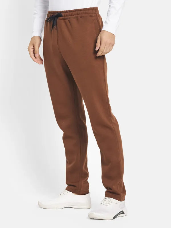 Men Tan-Brown Solid Cotton Track Pants