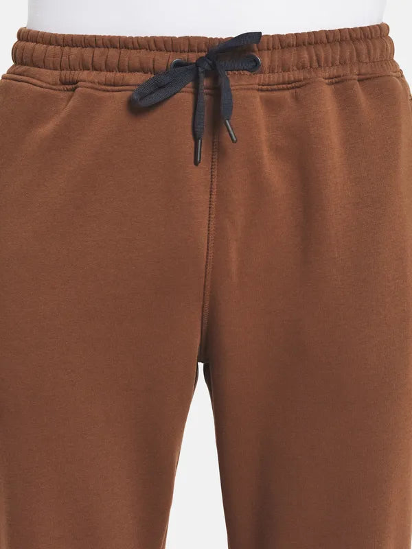 Men Tan-Brown Solid Cotton Track Pants