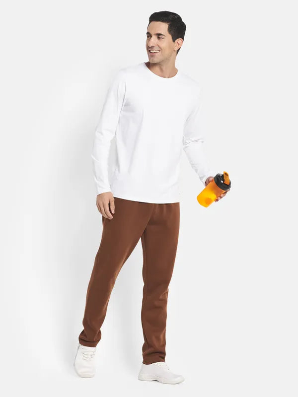 Men Tan-Brown Solid Cotton Track Pants