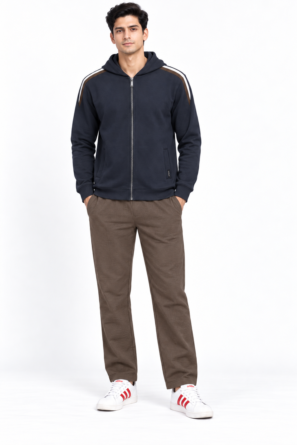 Men’s Espresso Seersucker Knitted Lower – Regular Fit Textured Casual Trousers