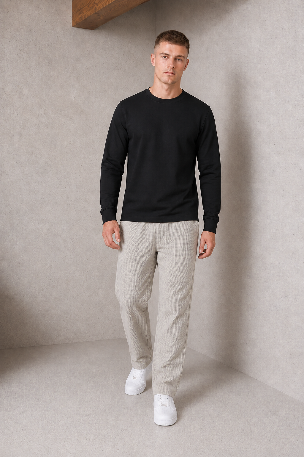 Men’s Linen Melange Seersucker Knitted Lower – Regular Fit Textured Casual Trousers